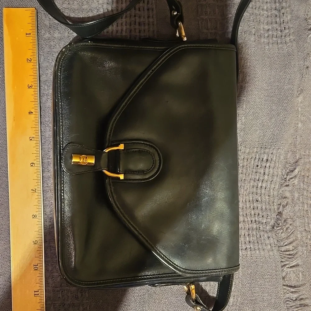 Designer Vintage Leather Handbag with Long Strap - Picture 4 of 9